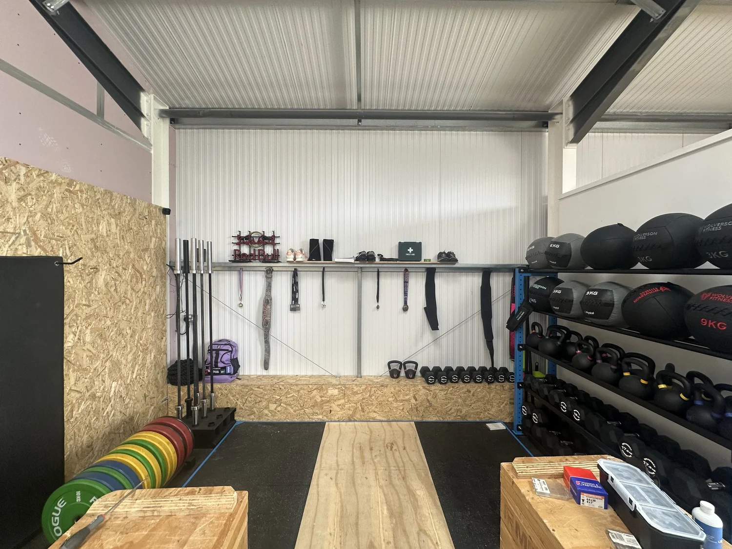 Olympic weightlifting barbells, kettlebells and medicine balls at Unity 4 Performance gym in Oswestry